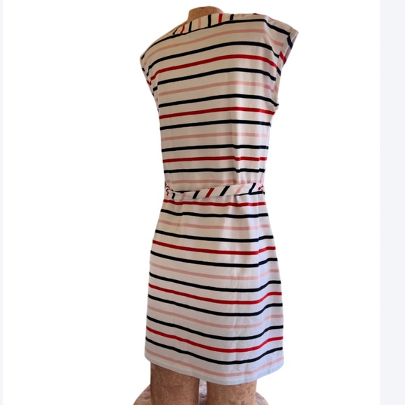 Multi-Color Horizontal Stripe Shift Dress Adjustable Belt - Picture 5 of 11